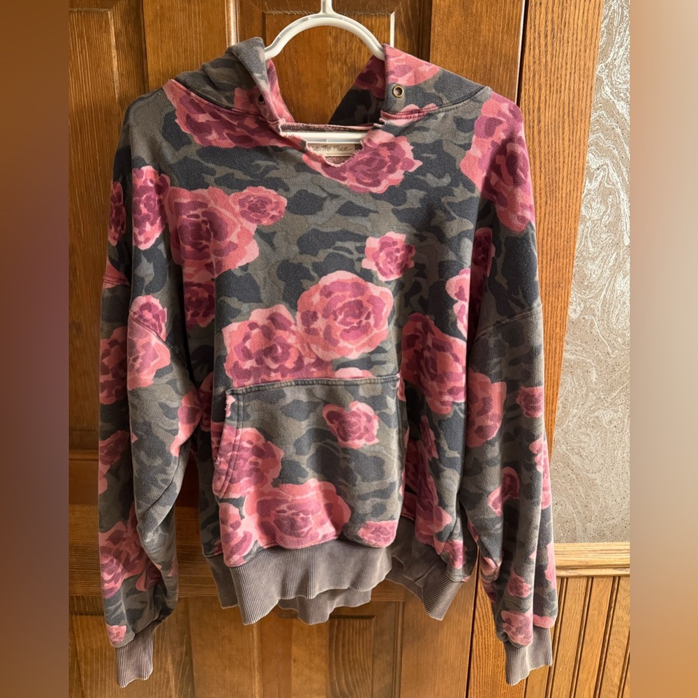 Free People Green  and Pink Floral hoodie
